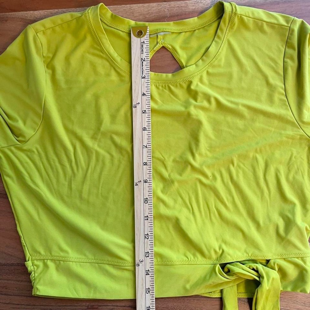 Calia Long Sleeve Activewear Top Women Large Lime Green Tie Front Crop - Picture 7 of 8